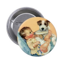 Vintage Cute Baby Boy with Bottle and Puppy Dog Pin