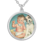 Vintage Cute Baby Talking on Phone Puppy Dog Custom Necklace