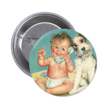 Vintage Cute Baby Talking on Phone Puppy Dog Pins
