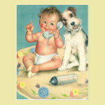 Vintage Cute Baby Talking on Phone Puppy Dog postcards