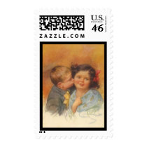 Vintage Cute Boy Stealing a Kiss on the Cheek postage by KahunaLuna Vintage Cute Boy Stealing a Kiss on the Cheek postage