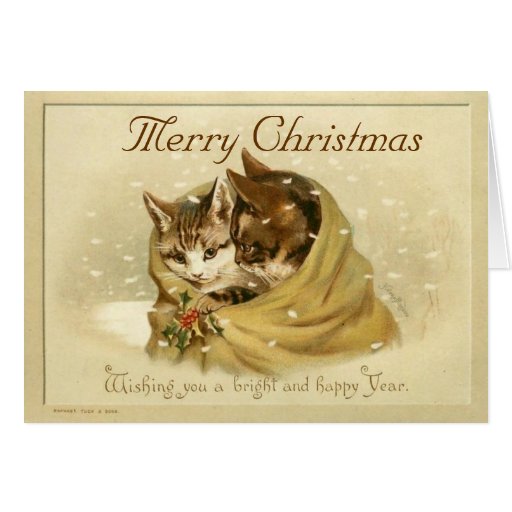 Vintage Cute Cats Christmas Card | Zazzle