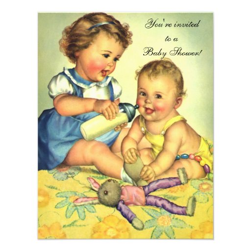 Vintage Cute Happy Children, Baby Shower Invitation