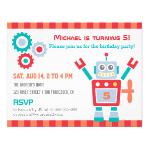 Vintage Cute Robot Toy Birthday Party Invitations