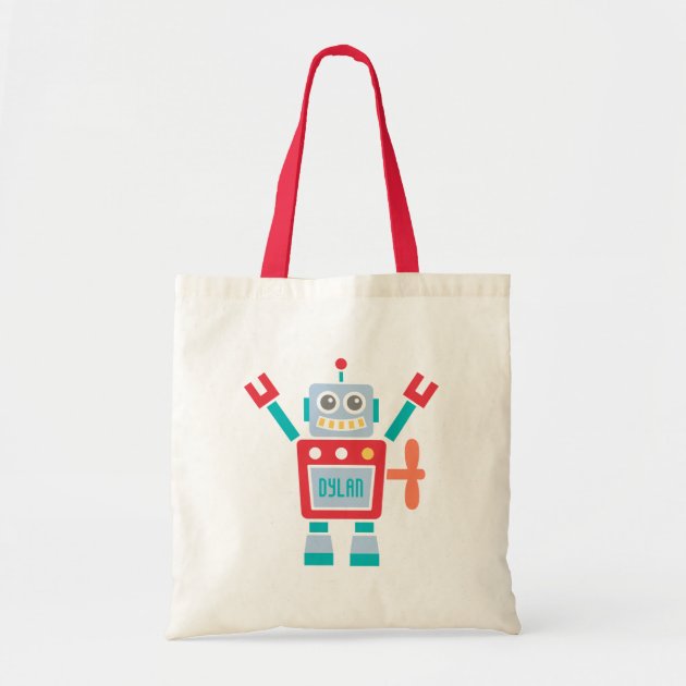 Vintage Cute Robot Toy For Kids Budget Tote Bag