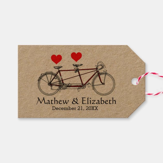 Vintage Cute Tandem Bicycle Custom Wedding Pack Of Gift Tags 1/3
