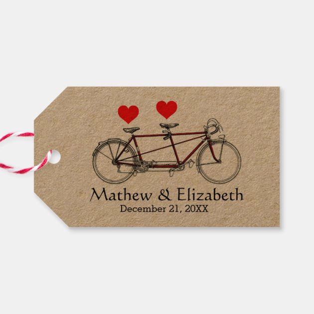 Vintage Cute Tandem Bicycle Custom Wedding Pack Of Gift Tags 2/3