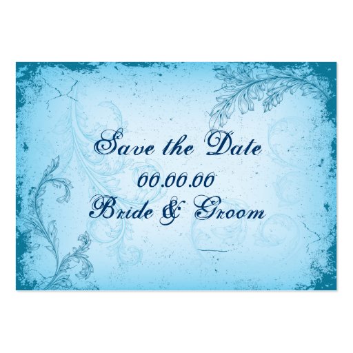 Vintage cyan blue scroll leaf Save the Date Business Cards
