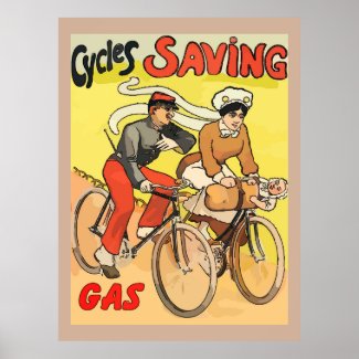 Vintage Cycles Saving Gas Poster