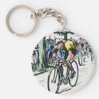 Vintage Cycling Print Basic Round Button Keychain