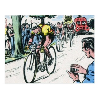 Vintage Cycling Print Postcard