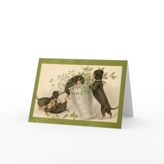 Vintage dachshund dogs christmas holiday card card