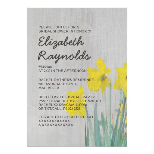 Vintage Daffodils Bridal Shower Invitations