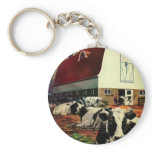 Vintage Dairy Farm with Holstein Cows Key Chains