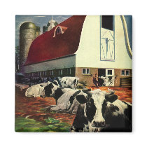 Vintage Dairy Farm with Holstein Cows Magnet