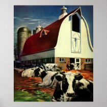Vintage Dairy Farm with Holstein Cows Poster