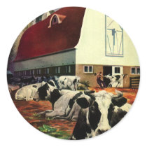 Vintage Dairy Farm with Holstein Cows Round Sticker