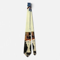 Vintage Dairy Farm with Holstein Cows Neckwear