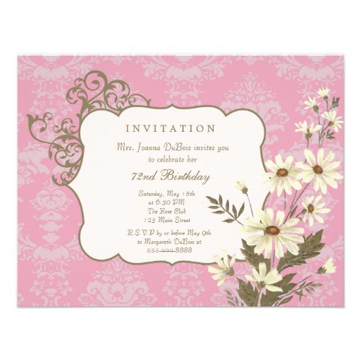 Vintage Daisies 70th-79th Elegant Birthday Party Personalized Announcement (front side)