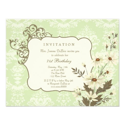 Vintage Daisies 70th-79th Elegant Birthday Party Invitations (front side)