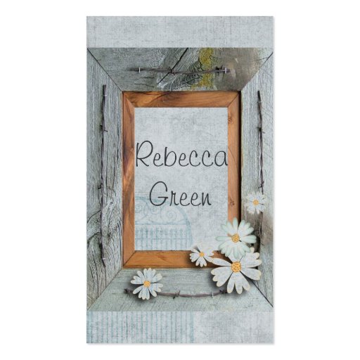 Vintage Daisy blue barnwood frame Country fashion Business Cards (front side)