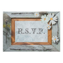 Vintage Daisy blue barnwood frame Country RSVP Custom Invite