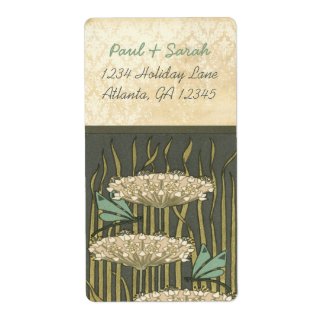 Vintage Damask Art Nouveau Dragonfly Lily Pads label