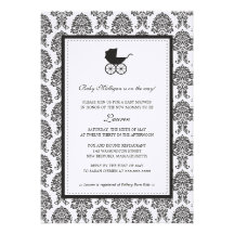 Vintage Damask Baby Carriage Baby Shower Custom Announcements
