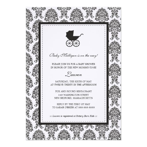 Vintage Damask Baby Carriage Baby Shower Custom Announcements