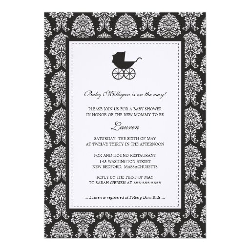 Vintage Damask Baby Carriage Baby Shower Personalized Announcement
