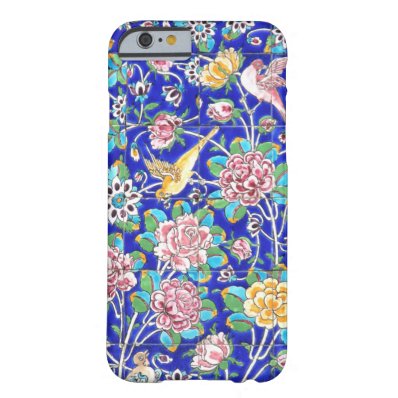 Vintage damask blue floral pink rose bird tile barely there iPhone 6 case