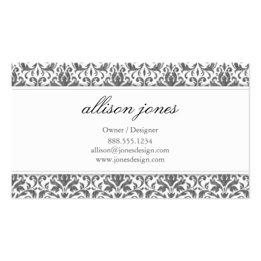 Vintage Damask Charcoal Gray Business Card (back side)