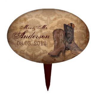 vintage damask Cowboy Boots Country wedding Cake Picks