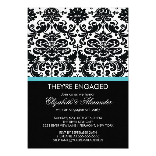 Vintage Damask Engagement Party Custom Invite
