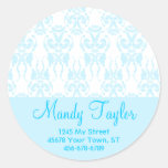 Vintage Damask Envelope Seal (Blue) Round Sticker