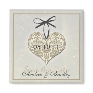 Vintage Damask Heart Monogram Wedding Magnet magnet