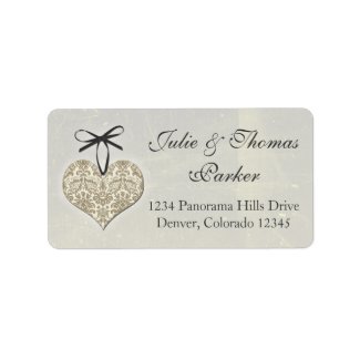 Vintage Damask Heart Wedding Address Label label