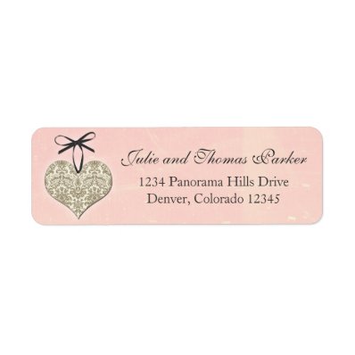 Vintage Damask Heart Wedding Return Address Labels