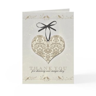 Vintage Damask Heart Wedding Thank You Card card