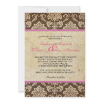 Vintage Damask Invitation in Pink and Brown