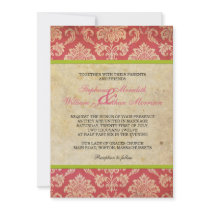 Vintage Damask Invitation in Pink and Green