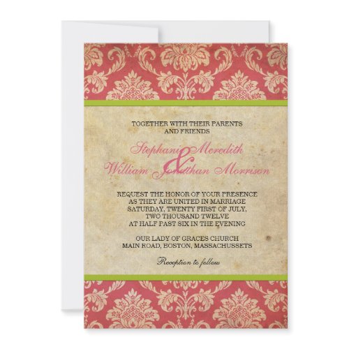 Vintage Damask Invitation in Pink and Green invitation