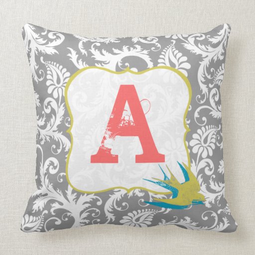 Vintage damask Monogram  Pillow