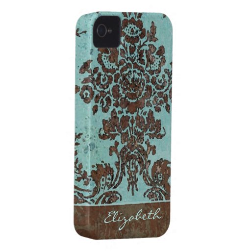 Vintage Damask Pattern with Area for Name iPhone 4 Cover
