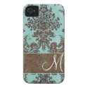 Vintage Damask Pattern with Monogram Iphone 4 Cases