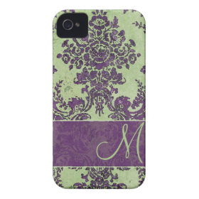 Vintage Damask Pattern with Monogram iPhone 4 Covers