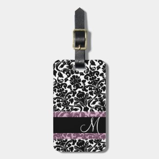 Vintage Damask Pattern with Monogram Luggage Tag