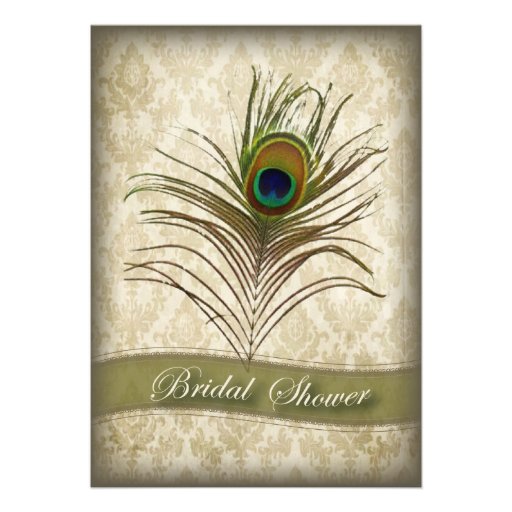 Vintage  damask peacock bridal shower invitation