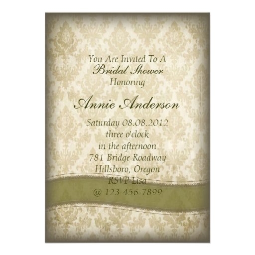 Vintage  damask peacock bridal shower invitation