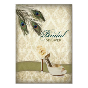 vintage damask peacock wedding bridal shower 5x7 paper invitation card
